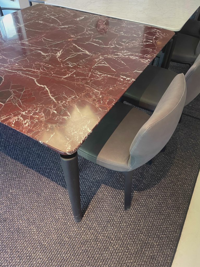Marble Table, Gray Chair