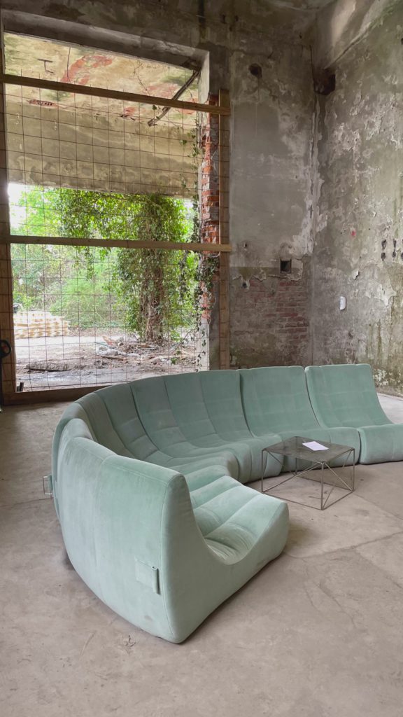 Vine-Covered Ruin, Teal Sofa